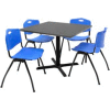 Regency Table and Chair Set - 36" Square - Gray Table / Blue Plastic Chairs
