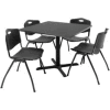 Regency Table and Chair Set - 36" Square - Gray Table / Black Plastic Chairs