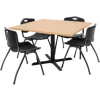 Regency Table and Chair Set - 42" Square - Beige Table / Black Plastic Chairs