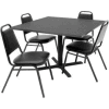 Regency Table and Chair Set - 42" Square - Gray Table / Black Vinyl Chairs