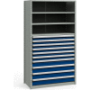 Steel Shelving 48"Wx24"Dx87"H Closed 5 Shelf 10 Drawer Gray With Blue Drawers