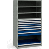 Steel Shelving 48"Wx24"Dx87"H Closed 5 Shelf 7 Drawer Gray With Blue Drawers