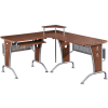 Techni Mobili Deluxe L-Shaped Computer Desk with Pull Out Keyboard Panel, Mahogany