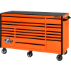 Extreme Tools RX723019RCORBK-250 Professional 72" 19 Drawer Orange Trip Bank Roller Cab. Black Pull