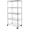 5-Tier UltraZinc Mobile Wire Shelving - NSF Steel - 36"L x 24"W x 76"H - Chrome