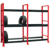 Tire Rack-2 sect./3 tiers, stationary, 120"W x 25-5/8"D x 96-3/4"H-Carmine Red