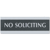 U.S. Stamp & Sign Century Sign, 4758, NO SOLICITING, 9"W X 3"H, Black/Silver