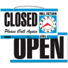 U.S. Stamp & Sign Open/Closed Sign, 9395, W/Please Call Again, 11-1/2" X 6", Blue/White