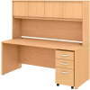 Bush Furniture 72"W Desk with Hutch & 3 Drawer Mobile Pedestal - Natural Maple - Studio C Series