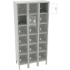 Tennsco Six Tier 18 Door Welded C-Thru Box Locker W/Legs, 12"Wx15"Dx12"H, Light Gray, Assembled