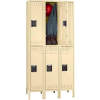Tennsco Steel Locker DTK-121530-3-MGY - Double Tier w/Legs 3 Wide12x15x30, Unassembled, Medium Grey