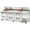 Pizza Prep 33 - 41°F Pan Rail - 93-1/4"W x 32-1/4"D x 35-3/4"H - TPP-93D-6