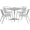 Flash Furniture® Square Aluminum Outdoor Dining Table Set w/ 4 Slat Back Chairs