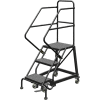 3 Step 16"W Steel Safety Angle Rolling Ladder, Perforated Tread, Gray - KDEC103166