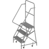 3 Step 24"W 10"D Top Step Steel Rolling Ladder, Grip Strut Tread, 36" Handrail - KDSR103242