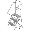 3 Step 24&quot;W 10&quot;D Top Step Steel Rolling Ladder, Perforated Tread, 42&quot; Handrail - KDSR103246