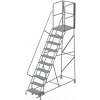 10 Step Steel Rolling Ladder W/Rear Exit Walk Off Gate, 24"W X 30"D Plat. Perforated - RWSR110246-XR
