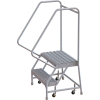 2 Step Aluminum Rolling Ladder, 24"W Grip Strut, 14"D Top Step, 32" Handrails - WLAR102245