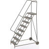 8 Step Aluminum Wheel-Barrow Style Rolling Ladder 24&quot;W X 14&quot;D Plat. Grip Strut Tread - WLARTR108245
