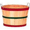 1/2 Bushel Wood Basket with Two Metal Handles, Red/Green/Red Bands 12 Pc - Natural - Pkg Qty 12