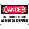 Accuform MLKT021VA Danger Sign, Use Lockout Before Working On Equipment, 10"W x 7"H, Aluminum