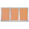 United Visual Products 72"W x 36"H 3-Door Outdoor Enclosed Corkboard with Satin Aluminum Frame