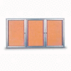 United Visual Products 72"W x 36"H 3-Door Outdoor Enclosed Corkboard with Radius Frame