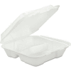 Hinged Lid Foam Food Containers 9-1/4" x 9-1/4" x 3" 3 Compartments - 200 Pack