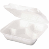 Hinged Lid Foam Food Container 8-1/4" x 8" x 3" 3 Compartment - 200 Pack