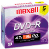 Maxell 639002 DVD+R Discs, 4.7GB, 16x, w/Jewel Cases, Silver, 5/Pack
