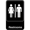 Vollrath® Restrooms Sign, 5617, Black With White Print, 6" X 9"
