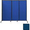 Portable Acoustical Partition Panels, Sliding Panels, 70"x7' Fabric, With Casters, Navy Blue