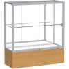 Reliant Counter Case, Mirror Back, Satin Frame, Autumn Oak Base, 36"L x 40"H x 14"D