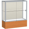 Reliant Counter Case, Plaque Back, Satin Frame, Carmel Oak Base, 36"L x 40"H x 14"D