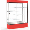 Spirit Lighted Display Case 60"W x 80"H x 16"D Mirror Back Dark Bronze Red Base & Top