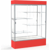 Spirit Lighted Display Case 60"W x 80"H x 16"D Mirror Back Satin Finish Red Base & Top