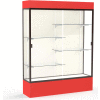 Spirit Lighted Display Case 60"W x 80"H x 16"D Plaque Back Dark Bronze Red Base & Top