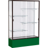 Spirit Display Case Forest Green Base, Bronze Frame, White Back 48"W x 16"D x 72"H