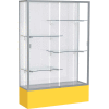 Spirit Display Case Golden Rod Base, Satin Frame, White Back 48"W x 16"D x 72"H