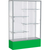 Spirit Display Case Kelly Green Base, Satin Frame, White Back 48"W x 16"D x 72"H