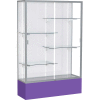 Spirit Display Case Purple Base, Satin Frame, White Back 48"W x 16"D x 72"H