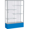 Spirit Display Case Royal Blue Base, Satin Frame, White Back 48"W x 16"D x 72"H