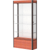 Contempo Lighted Floor Case, White Back, Cherry Base, Dark Bronze Frame, 36"L x 72"H x 14"D