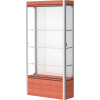 Contempo Lighted Floor Case, White Back, Cherry Base, Satin Frame, 36"L x 72"H x 14"D