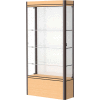 Contempo Lighted Floor Case, White Back, Light Maple Base, Dark Bronze Frame, 36"L x 72"H x 14"D