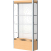 Contempo Lighted Floor Case, White Back, Light Maple Base, Satin Frame, 36"L x 72"H x 14"D