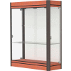 Contempo Lighted Wall Case, White Back, Cherry Base, Dark Bronze Frame, 36"L x 44"H x 14"D