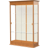 Varsity Display Case Carmel Oak, Fabric Back, Sliding Door 48"W x 18"D x 77"H