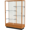Heritage Display Case Carmel Oak, Fabric Back 48"W x 18"D x 70"H