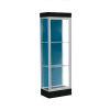 Edge Lighted Floor Case, Blue Steel Back, Satin Frame, 6" Black Base, 24"W x 76"H x 20"D